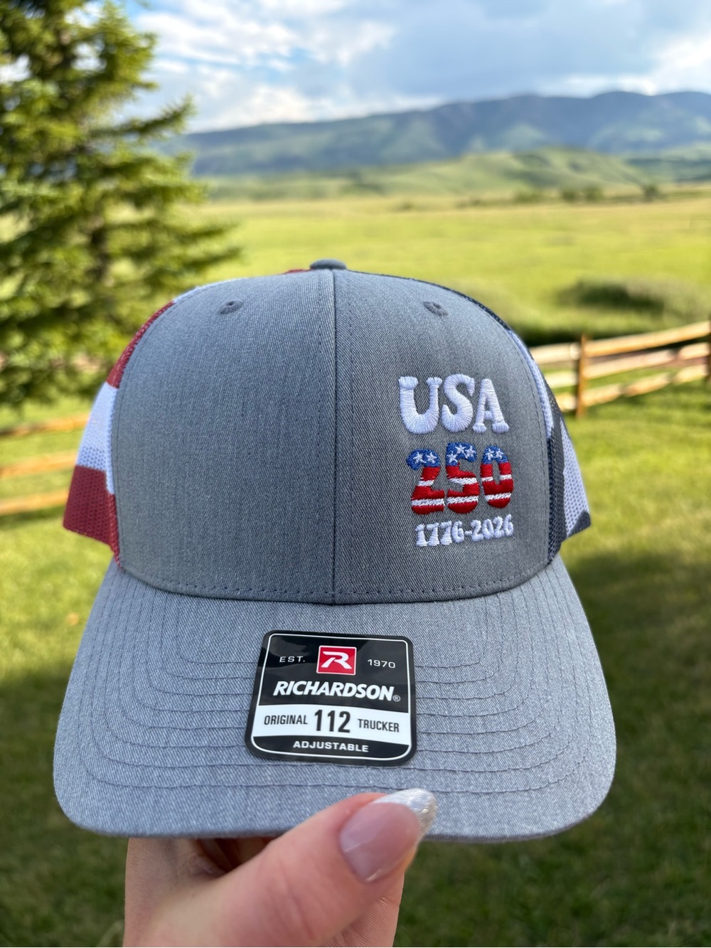 Richardson USA 250 Embroidered Gray Trucker Hat